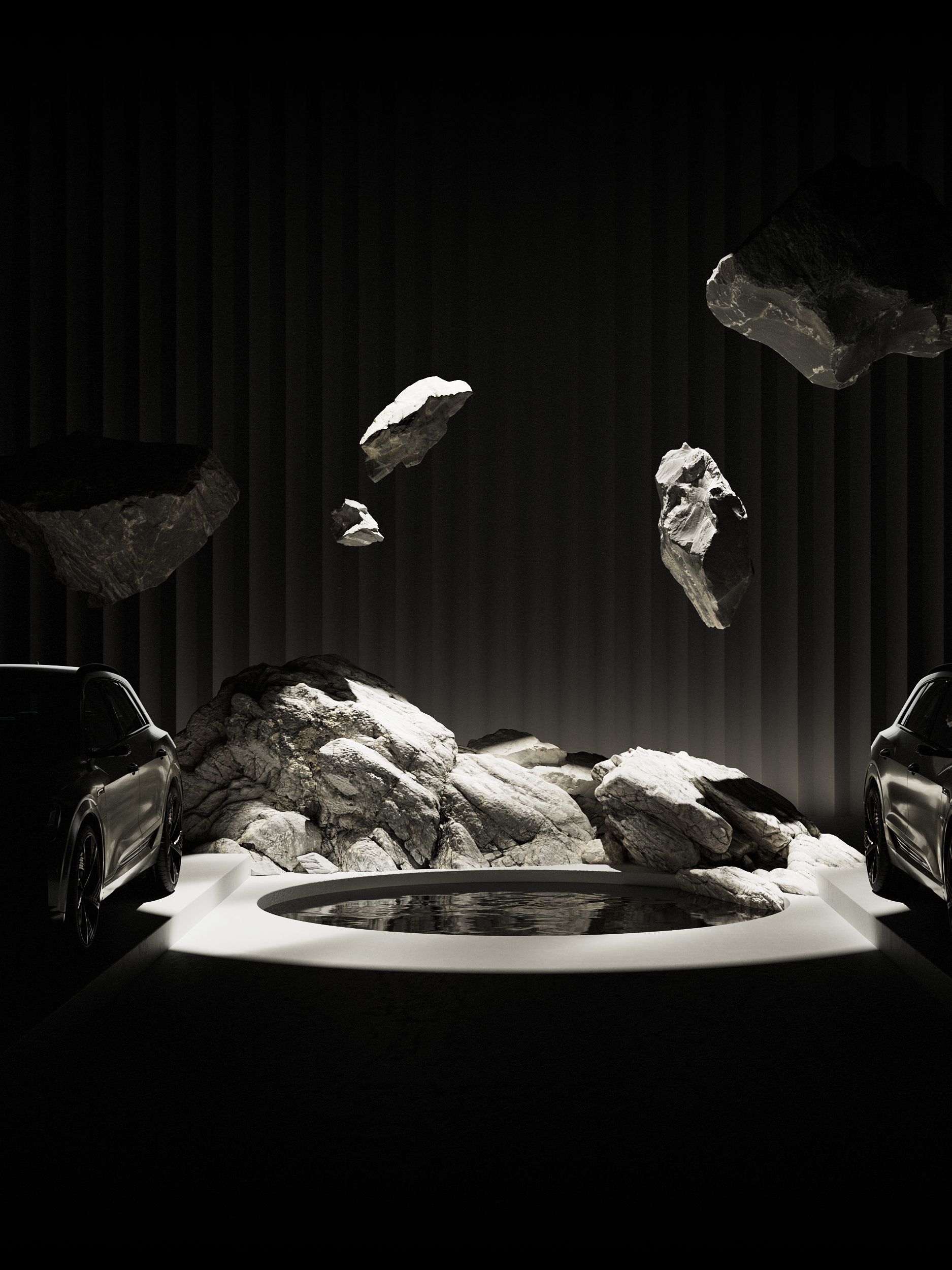 Flying boulders between two cars