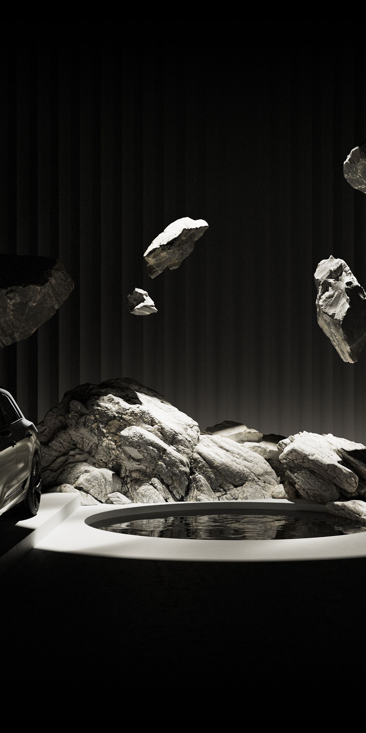 Flying boulders between two cars